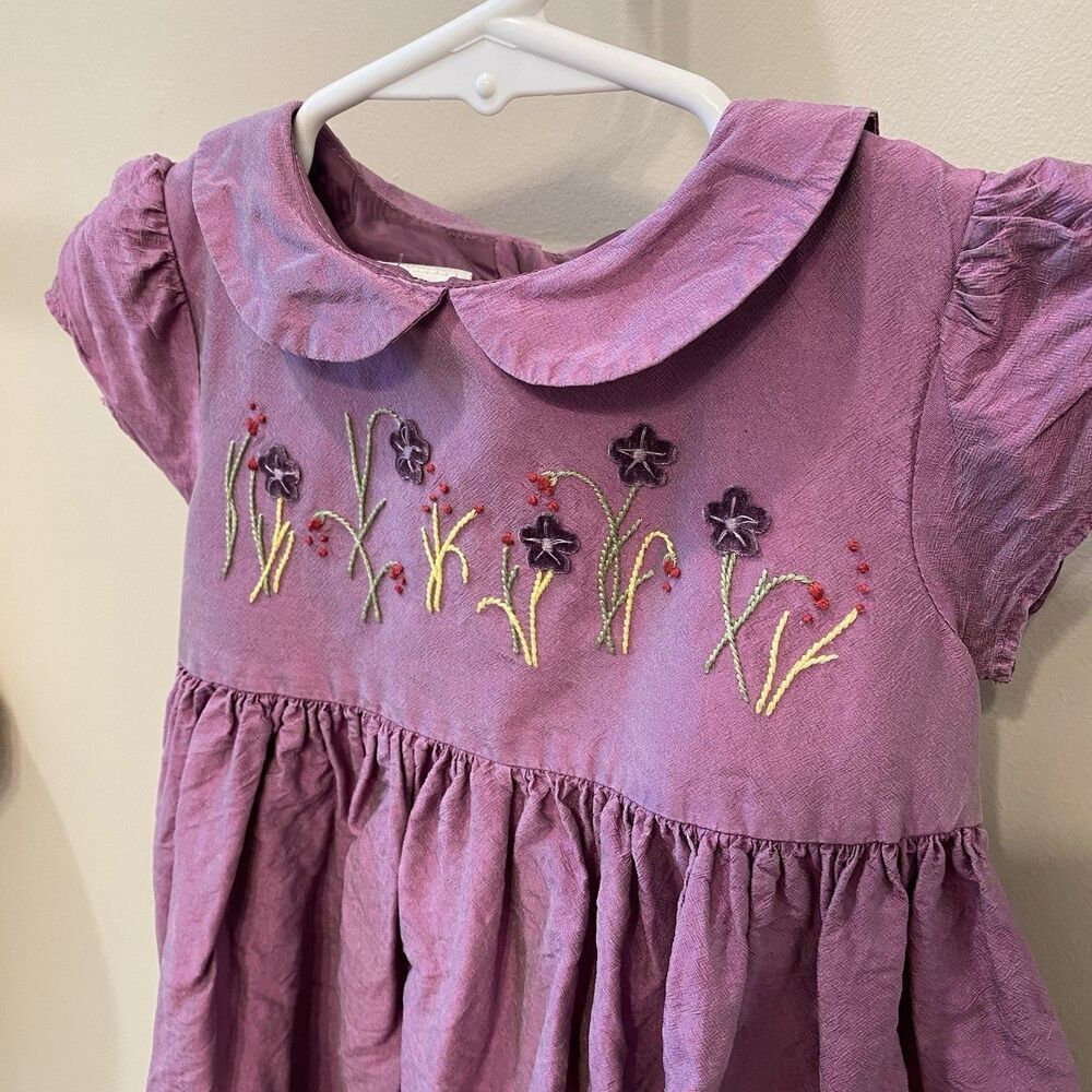 Vintage Talbots Girls 100% Silk Dress 9-12 Embroidered Flowers Purple - Picture 2 of 6